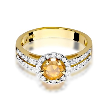 Inel Aur 9K cu Citrin 0.50 ct si Diamante Naturale 0.20 ct - Img 2