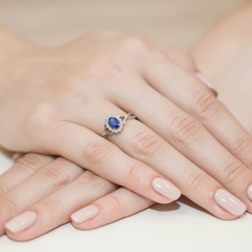 Inel Aur 9K cu Safir 0.70 ct si Diamante Naturale 0.12 ct - Img 8