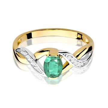 Inel Aur 9K cu Smarald 0.40 ct si Diamante Naturale 0.05 ct - Img 2