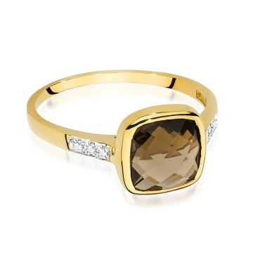 Inel Aur 9K cu Smoky Quartz 2.00 ct si Diamante Naturale 0.03 ct - Img 2
