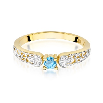 Inel Aur 9K cu Topaz Swiss 0.15 ct si Diamante Naturale 0.03 ct - Img 2
