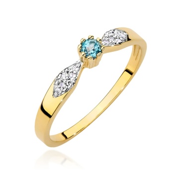 Inel Aur 9K cu Topaz Swiss 0.15 ct si Diamante Naturale 0.06 ct