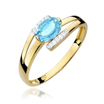 Inel Aur 9K cu Topaz Swiss 0.50 ct si Diamante Naturale 0.05 ct