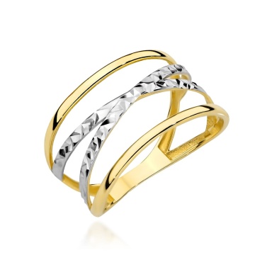 Inel Bicolor Din Aur 14K Cu Finisaj Tip Diamant - Img 2