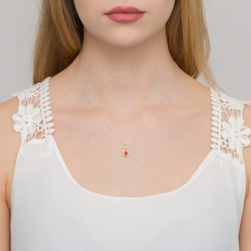 Pandantiv Aur 14K cu Coral 0.20 ct si Diamante Naturale 0.08 ct - Img 4