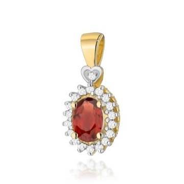 Pandantiv Aur 14K cu Granat 0.50 ct si Diamante Naturale 0.10 ct