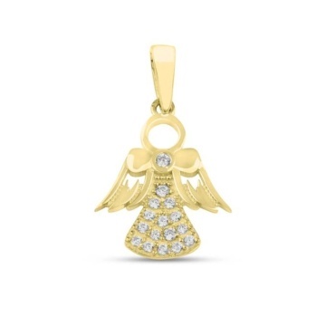 Pandantiv Aur 14k cu Ingeras si Zirconii Albe