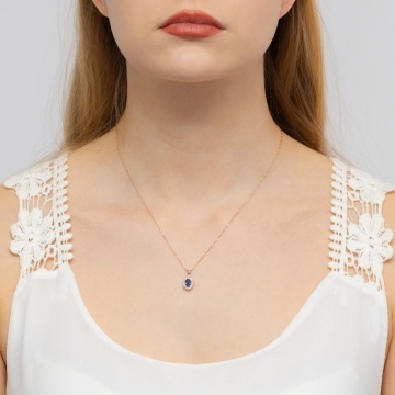 Pandantiv Aur 14K cu Safir 0.70 ct si Diamante Naturale 0.12 ct - Img 3