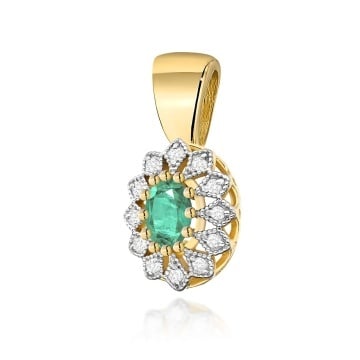 Pandantiv Aur 14K cu Smarald 0.40 ct si Diamante Naturale 0.10 ct