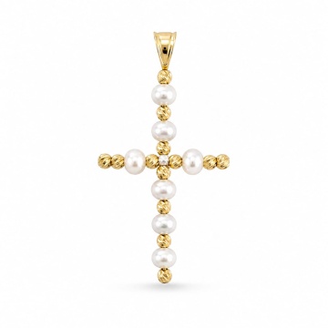 Pandantiv Cruce Pearls din AUR 14K