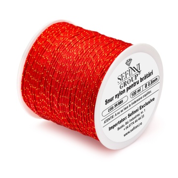 Rola snur 100m x 0.8mm - rosu cu fir auriu