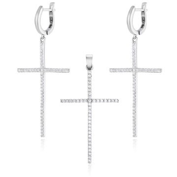 Set cercei si pandantiv din Argint 925 Slim Crystal Cross