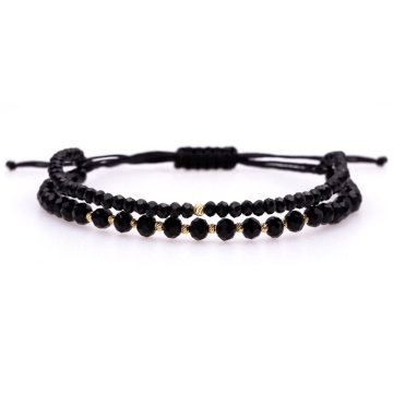 Bratara Black Only 2 in 1 cu cristale de sticla in 2 dimensiuni si bilute din aur 14k - Img 1