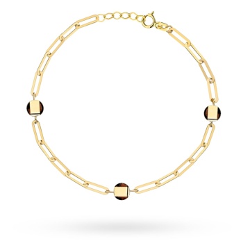 Brățară Elegantă Din Aur 14K Cu Zale Și Cuarț Maro