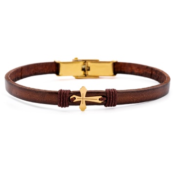 Bratara Gold Protection din AUR 14K si Piele Naturală