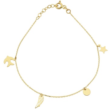 Bratara Lant cu Randunica, Banut, Stea si Aripa Inger- Aur 14k - Img 2