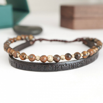 Brățară Tiger Eye din AUR 14K si Piele Naturală - Img 2