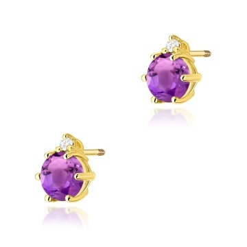 Cercei Aur 14K cu Ametist 0.50 ct si Diamante Naturale 0.03 ct Filet cu Protectie
