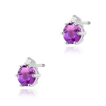 Cercei Aur 14K cu Ametist 0.50 ct si Diamante Naturale 0.03 ct Filet cu Protectie - Img 5