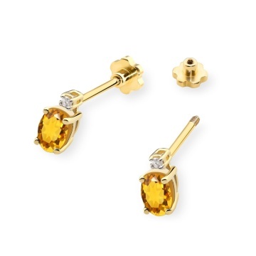 Cercei Aur 14K cu Citrin 0.60 ct si Diamante Naturale 0.03 ct Filet cu Protectie - Img 2