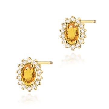 Cercei Aur 14K cu Citrin 0.60 ct si Diamante Naturale 0.24 ct Filet cu Protectie