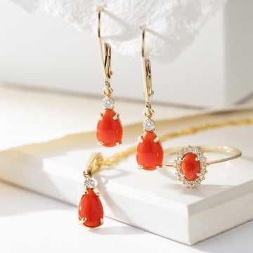 Cercei Aur 14K cu Coral 0.65 ct si Diamante Naturale 0.06 ct - Img 5