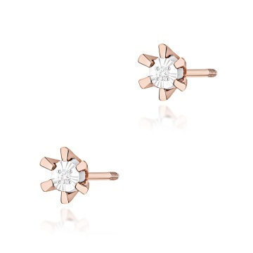 Cercei Aur 14K cu Diamant Natural 0.01 ct Filet cu Protectie - Img 3