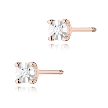Cercei Aur 14K cu Diamant Natural 0.01 ct Filet cu Protectie - Img 5