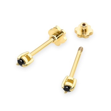Cercei Aur 14K cu Diamant Natural Negru 0.04 ct Filet cu Protectie - Img 2