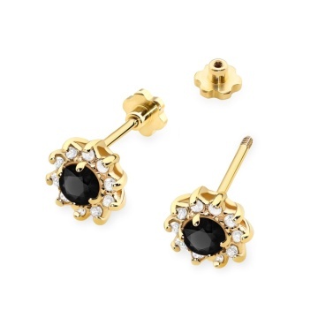Cercei Aur 14K cu Diamante Naturale Albe si Negre 0.29 ct Filet cu Protectie - Img 2
