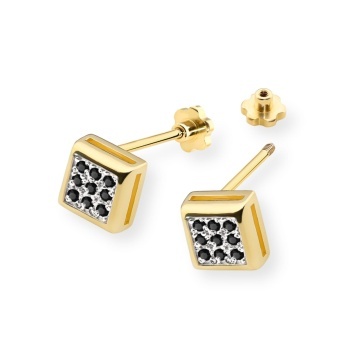 Cercei Aur 14K cu Diamante Naturale Negre 0.09 ct Filet cu Protectie - Img 2