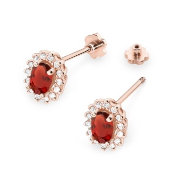 Cercei Aur 14K cu Granat 0.50 ct si Diamante Naturale 0.24 ct Filet cu Protectie - Img 8