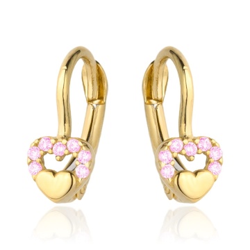Cercei Aur 14k cu Inimioare si Zirconii Roz - Img 2