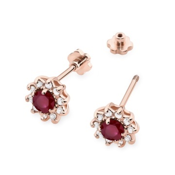 Cercei Aur 14K cu Rubin 0.15 ct si Diamante Naturale 0.17 ct Filet cu Protectie - Img 6