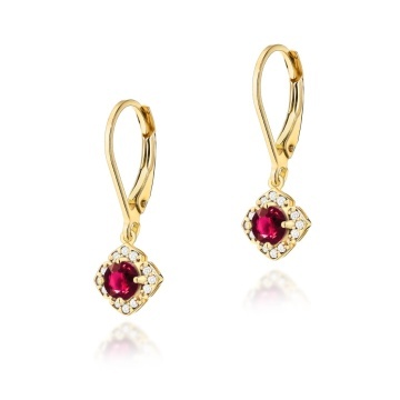 Cercei Aur 14K cu Rubin 0.30 ct si Diamante Naturale 0.06 ct