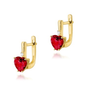 Cercei Aur 14K cu Rubin 1.70 ct si Diamante Naturale 0.03 ct