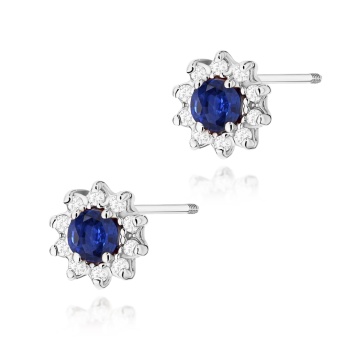 Cercei Aur 14K cu Safir 0.15 ct si Diamante Naturale 0.17 ct Filet cu Protectie - Img 3