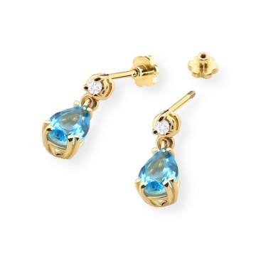 Cercei Aur 14K cu Topaz Swiss 0.90 ct si Diamante Naturale 0.04 ct Filet cu Protectie - Img 2