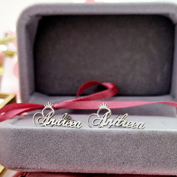 Cercei din Argint 925 personalizabili cu orice nume si coronita - Img 2
