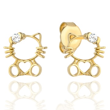 Cercei Din Aur 14K Pentru Copii, Model Pisiuț Cu Inimioară Și Zirconiu Cubic - Img 3