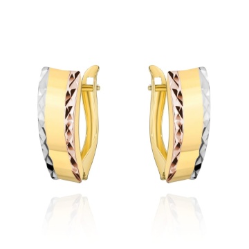 Cercei Eleganti Din Aur 14K În Trei Culori Cu Șlefuire Tip Diamant