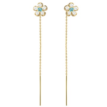 Cercei Fir Aur 14k cu Floare si Zircon Albastru