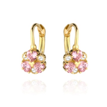 Cercei Floare Aur 14k cu Zirconii Roz si Albe - Img 3