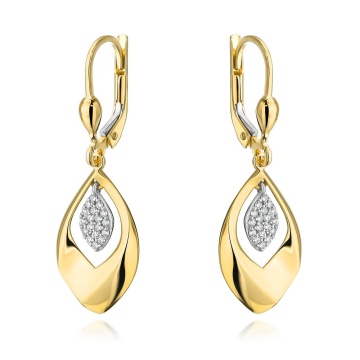 Cercei Model Frunze de Aur 14K cu Zirconi