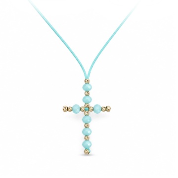 Choker Crystal Sky Blue Cross din AUR 14K