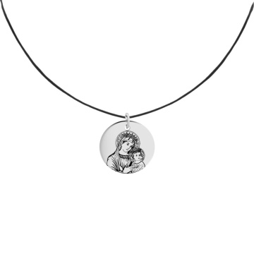 Choker cu șnur reglabil și pandantiv Fecioara Maria din Argint 925