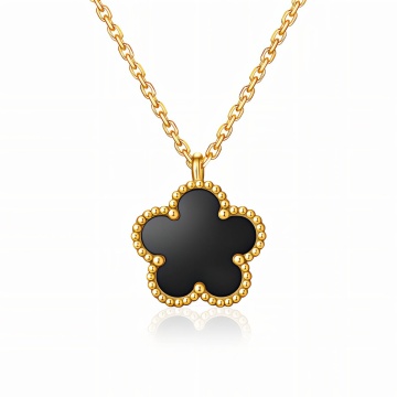 Colier Black Flower din Inox Placat cu Aur