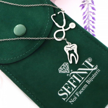 Colier din argint cu stetoscop si dintisor - pentru medic/asistenta stomatolog - Img 5