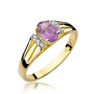 Inel Aur 14K cu Ametist 0.40 ct si Diamante Naturale 0.05 ct - Img 1