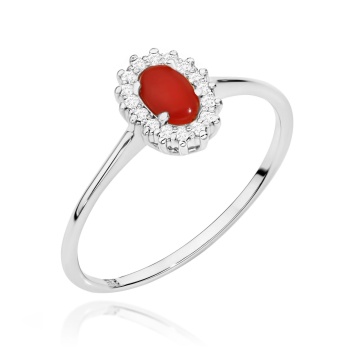 Inel Aur 14K cu Coral 0.20 ct si Diamante Naturale 0.08 ct - Img 5